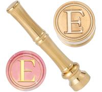 CRASPIRE E Wax Seal Stamp Letter Sealing Stamps 15mm Golden Metal Brass Retro Vintage Alphabet Initial Mini Stamp with Bamboo Stick Handle for Thanksgiving Cards Envelope Wrap Wedding Party Invitation