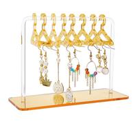 CRASPIRE Earring Display Holder Acrylic Jewelry 32 Holes Mini Hanging Hanger Rack Ear Studs Clip on Organizer Storage Stand Showcase for Selling Merchant Women Retail Marketing Yellow