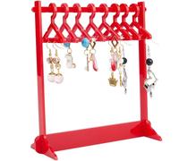 CRASPIRE Earring Display Holder Acrylic Jewelry 32 Holes Mini Hanging Hanger Rack Ear Studs Clip on Organizer Storage Stand Showcase for Selling Merchant Women Retail Marketing Red