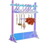 CRASPIRE Earring Display Holder Acrylic Jewelry 32 Holes Mini Hanging Hanger Rack Ear Studs Clip on Organizer Storage Stand Showcase for Selling Merchant Women Retail Marketing Laser Pink