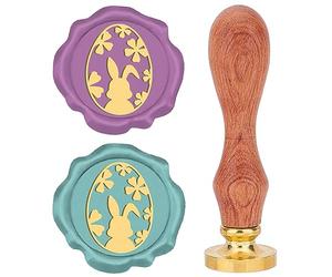 CRASPIRE Easter Egg with Rabbit Wax Seal Stamp 25mm Flower Sealing Wax Stamps Retro Rosewood Handle Removable Brass Head for Easter Party Wedding Invitations Christmas Thanksgiving Gift Packing