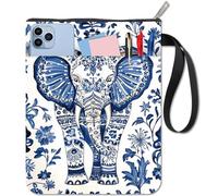 CRASPIRE Elephant Book Cover Protector Pouch with Extra Sleeve Pocket Double Sided Boho Cloth Fabric Washable Notebook Wrap Zipper Book Sleeve for Textbook Protection Bag Students Librarian Gifts