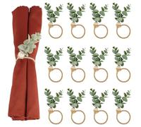 CRASPIRE Eucalyptus Leaf Napkin Rings Holder Easter 12Pcs Boho Rustic Green Leaves Wood Bead Dinner Farmhouse Jute Rope Spring for Banquet Weddings Christmas Home Dining Table Party Decoration