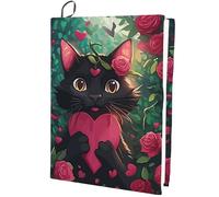 CRASPIRE Fabric Book Cover Black Lovely Cat Rose Heart Stretchable Book Sleeve Protector Elastic Notebook Polyester Reusable Washable Supply for Paperback Softcover Hardcover Textbooks