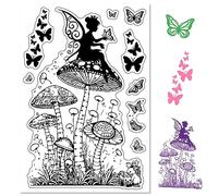 CRASPIRE Fairy Clear Rubber Stamps Mushroom Butterfly Elves Spring Forest Transparent Vintage Silicone Seals Postmark Journaling Card Making DIY Scrapbooking Photo Album Decorative Film Frame
