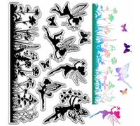CRASPIRE Fairy Stamps Clear Silicone Stamp Elves Angel Grass Dandelion Weed Plant Butterfly Halloween Reusable Rubber Stamp Seals for Card Making Journaling Decorative Scrapbooking Supplies Crafting