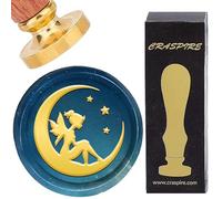 CRASPIRE Fairy Wax Seal Stamp Moon Sealing Wax Stamps 25mm Retro Vintage Removable Golden Brass Stamp Head with Rosewood Handle for Wedding Invitations Envelopes Christmas Thanksgiving Decoration