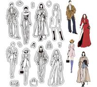 CRASPIRE Fashionable Woman Clear Stamps Mode of Fashion Reusable Background Postmark Transparent Silicone Stamp Seals for Journaling Card Making Decor DIY Scrapbooking Supplies Film Frame