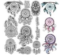 CRASPIRE Feather Clear Stamps Dream Catcher Rubber Stamps Vintage PVC Reusable Background Postmark Transparent Silicone Stamp Seals for Journaling Card Making DIY Scrapbooking Film Frame
