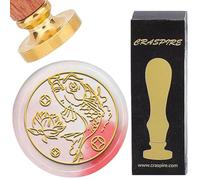 CRASPIRE Fish Wax Seal Stamp 25mm Sealing Wax Stamps Brass Head Retro with Wooden Handle Flower Lotus Copper Seals Removable for Envelopes Wedding Invitations Party Birthday Gifts Packing
