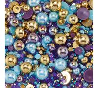 CRASPIRE Flatback Pearls and Rhinestones Set Gold Purple Blue 3mm-10mm Mixed Size Half Round Flat Back Resin Rhinestone Multi Color Bulk for Crafts Art Face Jewelry Nail Shoes Decoration Makeup