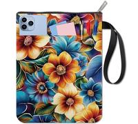 CRASPIRE Floral Book Pouch Hardcover Book Cover Protector with Zipper and Extra Sleeve Pocket Washable Fabric Cloth Double Sided Flower Print Notebook Wraps for Paperbacks Reader Bookworm 11 x 8.6in