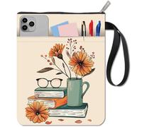 CRASPIRE Floral Book Sleeve with Zipper Flower Vase Book Cover Protector Washable Cloth with Extra Sleeve Pocket Boho Books Paperbacks Notebook Pouch Bag for Book Lovers Classmate Students Bookish