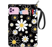CRASPIRE Flower Book Covers Daisy Book Protector Black Vintage Book Sleeve for Paperbacks Washable Fabric Cloth Book Cover with Zipper and Extra Sleeve Pocket for Book Lovers Classmate Gifts