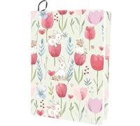 CRASPIRE Flower Stretchable Book Cover Tulip Bunny Pink Washable Reusable Large Nylon Cloth Polyester Book Protector Elastic Notebook Wraps Suitable for Most Hardcover Books