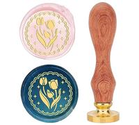 CRASPIRE Flower Wax Seal Stamp Tulip Sealing Stamp Copper Seals 25mm Retro Removable Brass Stamp Head with Wooden Handle for Wedding Party Christmas Envelopes Invitations Gift Wrap Decoration