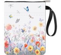 CRASPIRE Flowers Butterfly Book Sleeve with Zipper Book Lovers Gifts Hardcover Paperbacks Waterproof Book Pouch Bag Protector Front Pocket Case Cover for Women Friends Readers Librarian Bibliophile