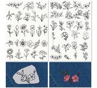 CRASPIRE Flowers Plants Water Soluble Embroidery Stabilizers Hand Sewing Stick and Stitch Transfers Paper Wash Away Pre-Printed Self Adhesive Patterns for Bags Cloth Sewing Lovers Beginner