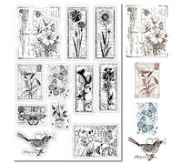 CRASPIRE Flowers Postcard Clear Rubber Stamp Poppy Moth Birds Butterfly Plants Vintage Transparent Silicone Seals Stamp for Journaling Card Making DIY Scrapbooking Handmade Photo Album Notebook Decor