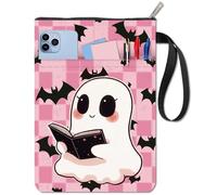 CRASPIRE Ghost Book Covers Pink Book Protector Bat Book Sleeve for Paperbacks Washable Fabric Cloth Book Cover with Zipper and Extra Sleeve Pocket for Book Lovers Classmate