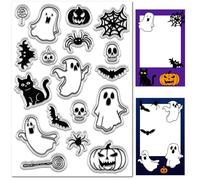 CRASPIRE Ghost Clear Stamps Halloween Pumpkin Bat Skull Cat Lollipop Reusable Silicone Transparent Seal Stamps for Journaling Crafting Scrapbooking Album Card Making Decoration Supplies