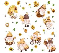 CRASPIRE Gnome Wall Stickers PVC Waterproof Self Adhesive Decals Bee Sunflower Honey Rectangle 8 Sheets 8 Styles Removable for Window Stairway Home Decoration Bedroom Bathroom Living Room TV Wall Art