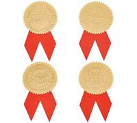 CRASPIRE Gold Foil Achievement Stickers - 2 Inch Embossed Foil Seals, 48pcs Diploma Seal with Red Ribbon Decoration Sticker, Self Adhesive Labels for Envelopes, Certificates, Graduation