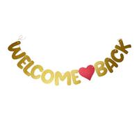 CRASPIRE Gold Welcome Back Banner First Day of School Banner Paper Glitter Teacher Students Coworkers Retiring Party Yellow Heart Hanging Garland Sign for Classroom Bulletin Board Decoration Supplies