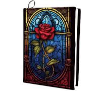 CRASPIRE Gothic Style Book Cover Coloured Glass Rose Durable Study Accessory Stretchable Elastic Notebook Polyester Sleeve Protector Reusable Washable for Paperback Softcover Hardcover