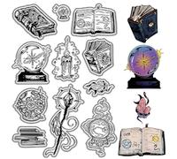 CRASPIRE Grimoire Clear Stamps Candle Crystal Ball Magic Scepter Book Divination Reusable Retro Transparent Silicone Stamp Seals for Journaling Card Making DIY Scrapbooking Photo Album Decorative