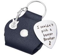 CRASPIRE Guitar Pick Holder I Couldn't Pick A Better Brother Word Keychain Stainless Steel Black Engraving Guitar Picks Jewelry Gift Leather Guitar Themed Gifts for Guitar Players Music Lover