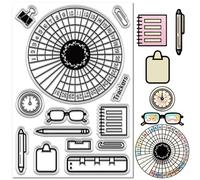 CRASPIRE Habit Tracker Clear Stamp Clamp Clip Clock Notebook Eyeglasses Pen Calendar Pie Chart Silicone Transparent Stamp Seals for Journaling Card Making Scrapbooking Photo Album Decorative DIY