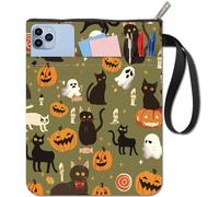 CRASPIRE Halloween Book Sleeve Ghost Pumpkin Book Protector Covers Black Cat for Paperbacks Washable Fabric Cloth Cover with Zipper and Extra Sleeve Pocket for Lovers Classmate Gifts