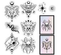 CRASPIRE Halloween Clear Stamps Skull Gothic-style Divination Reusable Rubber Transparent Silicone Stamp Seals for Day of the Dead Cards Making DIY Scrapbooking Journal Photo Album Decorative
