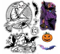 CRASPIRE Halloween Clear Stamps Witch Hat Magic Broom Rubber Stamp Gothic PVC Reusable Divination Bat Spider Transparent Silicone Stamp Seals for Journaling Card Making Decor DIY Scrapbooking Supplies