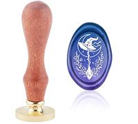 CRASPIRE Halloween Magic Broom Wax Seal Stamp Witch Hat Moon Star Plant Oval Gothic Sealing Wax Stamp Brass Head with Removable Wood Handle for Halloween Invitation Card Bottle Gift Party