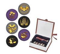 CRASPIRE Halloween Wax Seal Stamp Set, 6 Pieces Different Pattern Removable Sealing Brass Stamp Head with 1PCS Wood Handle for Envelope Postcard Label Wedding Invitation Embellishment