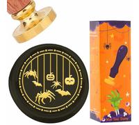 CRASPIRE Halloween Wax Stamp Bat Wax Seal Stamp 3cm Retro Vintage Spiders Bats Pumpkins Removable Golden Brass Sealing Head with Wooden Handle for Party Invitation Cards Envelopes Bottles Packing