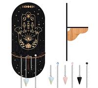 CRASPIRE Hand Crystal Shelf Black Crystal Display Shelf Magical Moon Phase Shelf Witch Stuff Wooden Hanging Rustic Crystal Holder Stand with 3 Pieces Crystals Stones for Room Decor