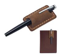 CRASPIRE Handmade Genuine Leather Pen Holder Clip Cowhide Pen Loop Holder for Notebook Sturdy Camel Pencil Single Slot with Metal Clip Pen Organizer Sleeve for Journals Planners Books Teacher Supplies