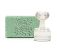CRASPIRE Handmade Soap Stamp Happy Birthday Acrylic Soap Stamp with 1.57" Removable Handle Embossing Soap Stamps Soap Making for Cookie Clay Pottery Biscuits Gummier DIY Arts Crafts