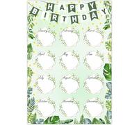 CRASPIRE Happy Birthday Classroom Poster Boho Birthday Calendar Chart Paper Reusable Green Leaves Bulletin Board Calendars Posters with 10Pcs Seamless Double Sided Adhesive for Wall Back to School