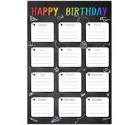 CRASPIRE Happy Birthday Months Poster for Classroom Chart Paper Reusable Black Bulletin Boards Month Calendars with 10Pcs Seamless Double Sided Adhesive for Wall Door Back to School Chalkboard