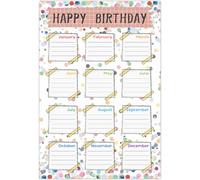 CRASPIRE Happy Birthday Poster Chart Birthday Calendar Posters Paper Reusable Boho Bulletin Board Calendars Charts with 10Pcs Seamless Double Sided Adhesive for Classroom Decorations Back to School