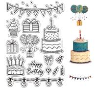 CRASPIRE Happy Birthday Silicon Clear Stamp with Gift Cake Plastic Rubber Stamps 6.3x4.3inch for Card Making Decoration DIY Scrap Booking Photo Album Journaling Embossing Album Decor Craft