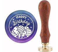 CRASPIRE Happy Birthday Wax Seal Stamp Gift Sealing Wax Stamps 30mm Vintage Removable Brass Stamp Head with Wood Handle for Birthday Invitations Card Gift Packing Decor