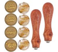 CRASPIRE Happy Birthday Wax Seal Stamp Heads Set Birthday Theme 8pcs Sealing Wax Stamps Heads with 2pcs Wood Handles for Birthday Invitations Envelopes Cards Gift
