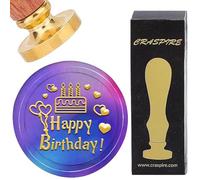 CRASPIRE Happy Birthday Wax Seal Stamp Vintage Sealing Wax Stamp Kit Cake Love Heart 25mm Removable Gold Brass Head with Rosewood Handle for Party Invitations Cards Decor Envelopes Gifts Wine Package