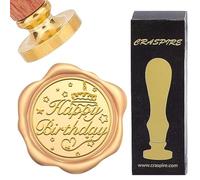 CRASPIRE Happy Birthday Wax Seal Stamps Cake Star Vintage Removable Brass Sealing Stamp Heads 25mm with Wooden Handle for Wedding Birthday Party Envelopes Invitations Gift Packing Wrap Decoration