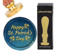 CRASPIRE Happy St. Patrick's Day Wax Seal Stamp Shamrock Three Leaf Clover Sealing Wax Stamps 25mm Retro Vintage Removable Brass Stamp Head with Wood Handle for St. Patrick's Day Invitation Cards Gift